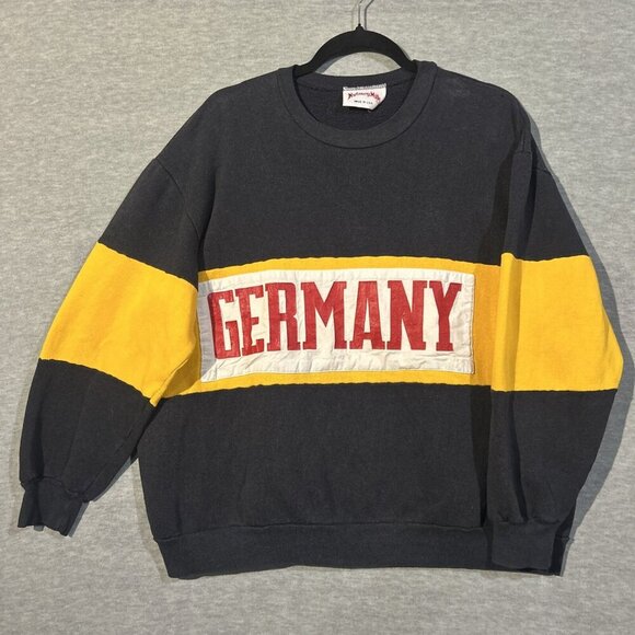 Nutmeg Mills Other - VINTAGE Nutmeg "Germany" Crewneck Sweatshirt XLarge Black Yellow Colorblock 80s
